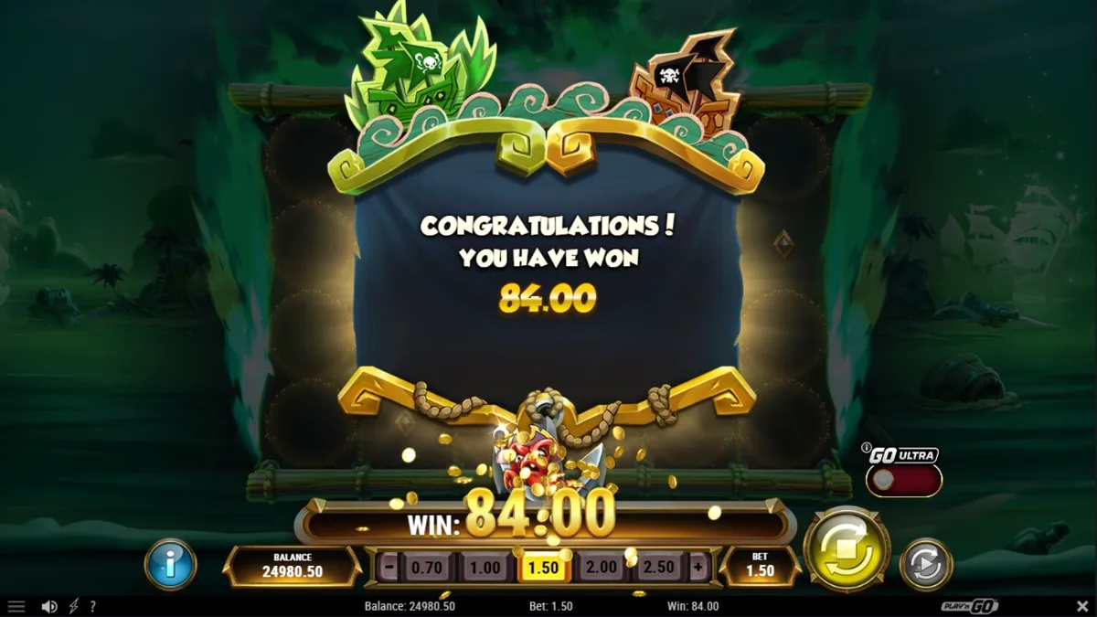 Tampilan visual slot Crabby’s Gold 2 dengan tema bajak laut dan pulau harta karun